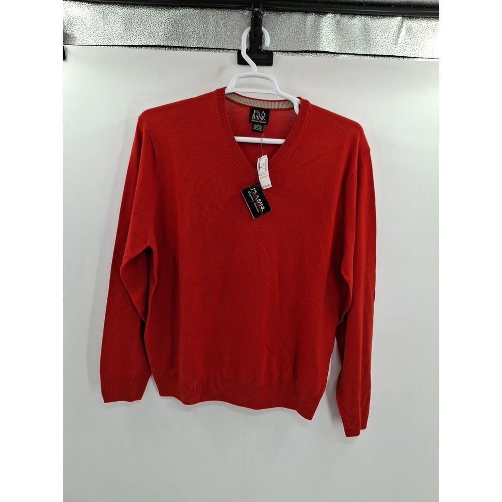 Jos A Bank Signature Collection 100% Wool Mens Large Orange V‎ Neck